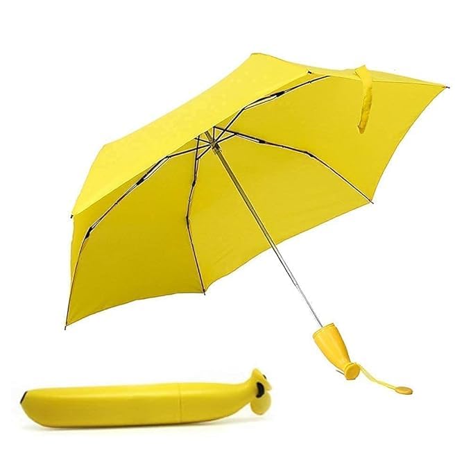 Jpwels Banana Shape Umbrella Novelty Folding Compact Anti Sun Rain solid and tough stored cute Umbrella Best Gifts for Kids & Woman