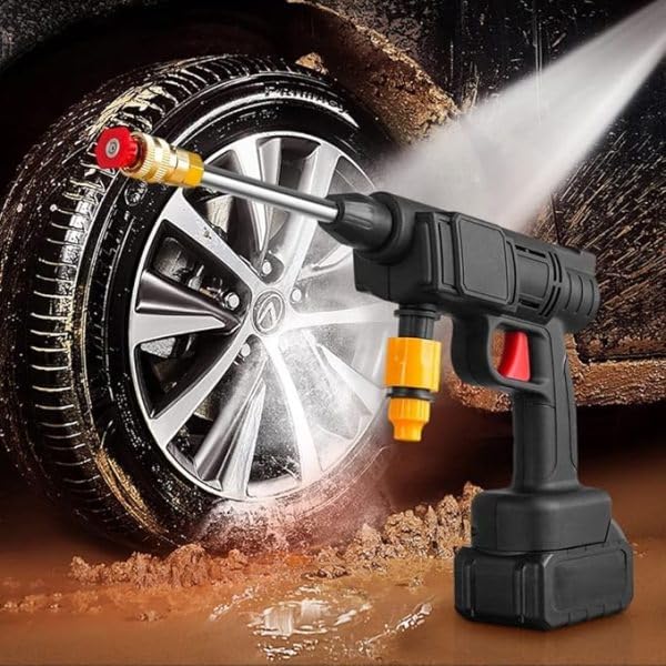 Cordless Car Washer High Pressure Gun 48V 12000mah High Pressure Water Gun for Car Wash Bike Washing Cleaning Adjustable Nozzle and 5M Hose Pipe (Black-CAR Washer Gun)