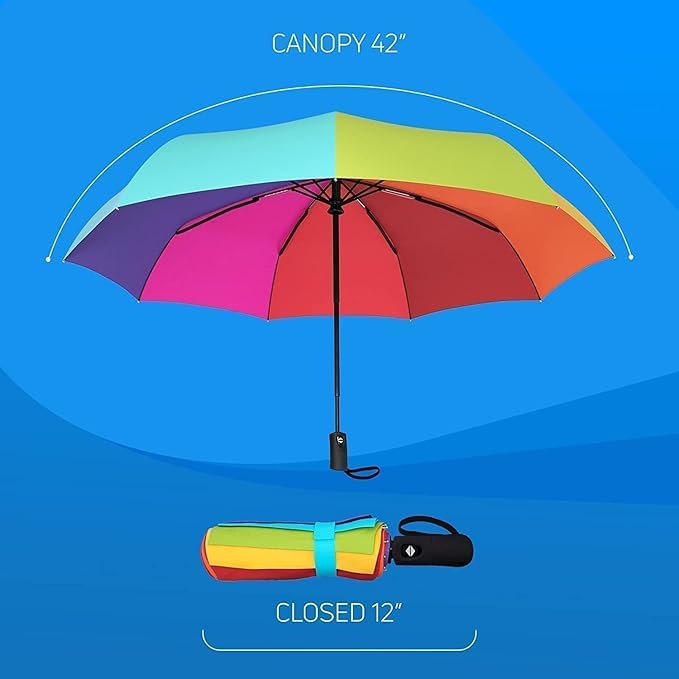 Rain Umbrella, UV Big Size Umbrella for Sun Protection Rain Windproof Strong large 3 fold for men women kids boys girls Perfect small & stylish Folding Auto Open & Close umbrella (Rainbow)