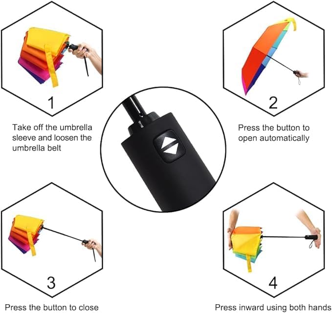 Rain Umbrella, UV Big Size Umbrella for Sun Protection Rain Windproof Strong large 3 fold for men women kids boys girls Perfect small & stylish Folding Auto Open & Close umbrella (Rainbow)
