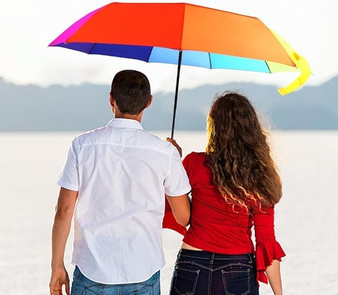 Rain Umbrella, UV Big Size Umbrella for Sun Protection Rain Windproof Strong large 3 fold for men women kids boys girls Perfect small & stylish Folding Auto Open & Close umbrella (Rainbow)