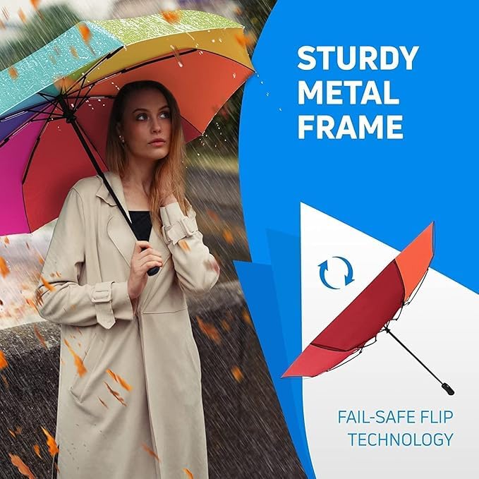 Rain Umbrella, UV Big Size Umbrella for Sun Protection Rain Windproof Strong large 3 fold for men women kids boys girls Perfect small & stylish Folding Auto Open & Close umbrella (Rainbow)
