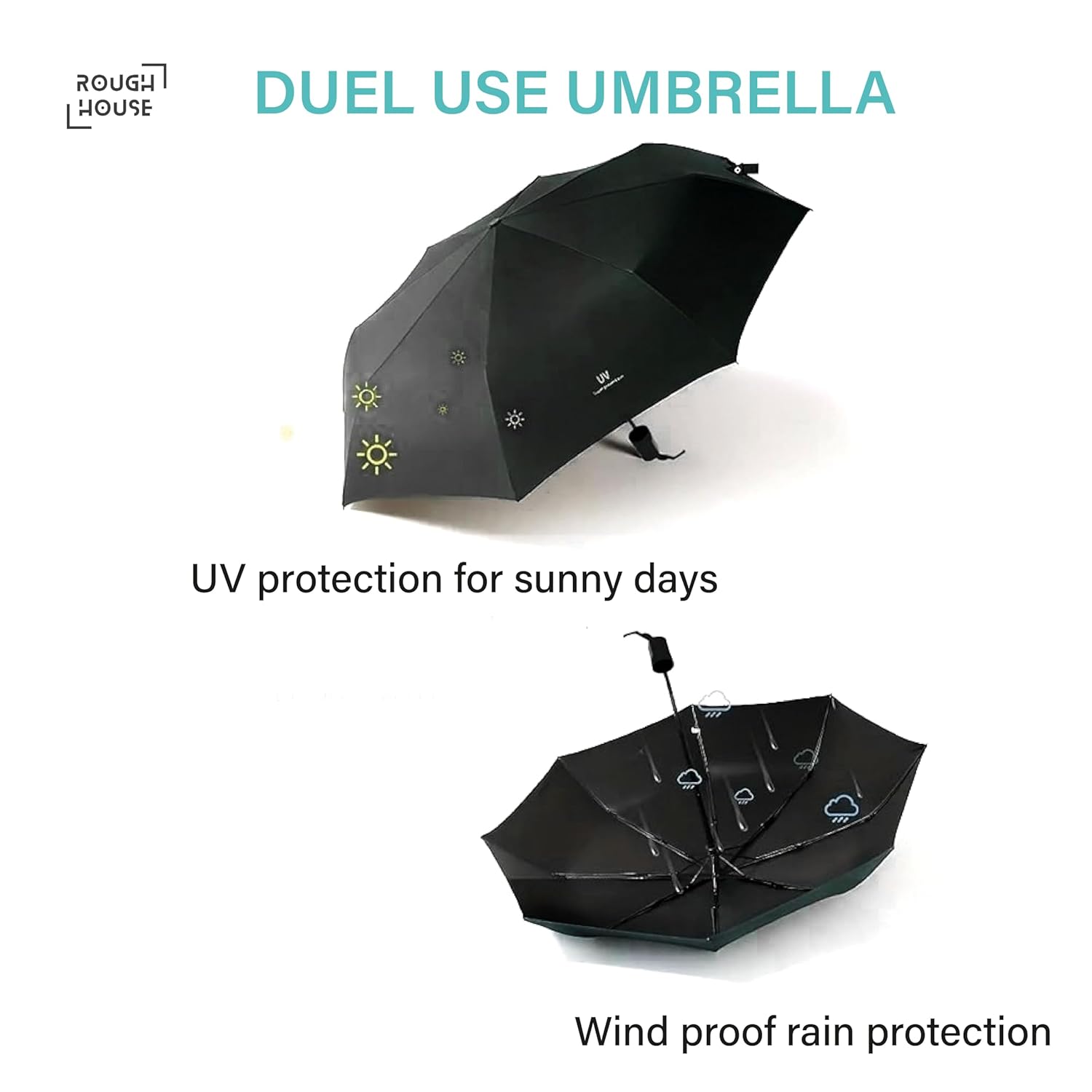 Jpwels Windproof Umbrella for Men and Women - Auto Open Close Travel Umbrellas with UV Protection, Folding Compact Rain Umbrella for Girls, Boys, and Car Use (Black)