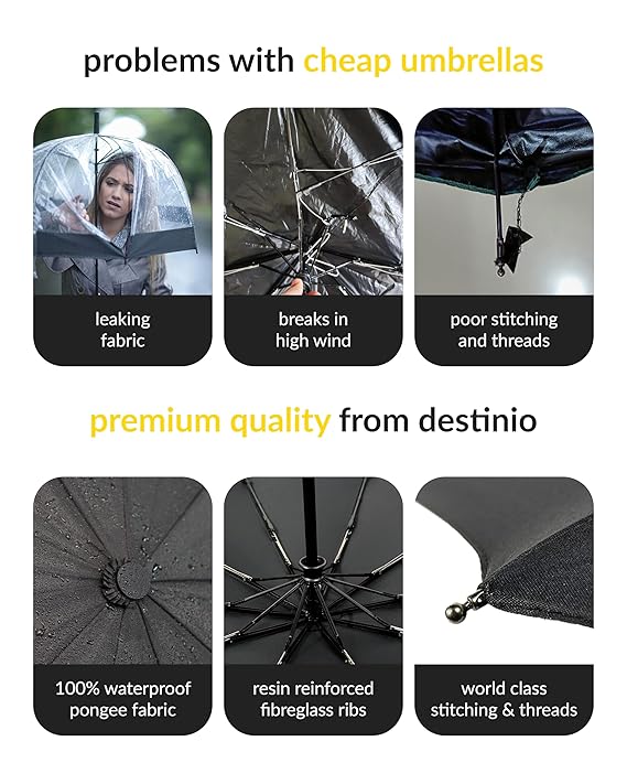 Jpwels Umbrella for Men - Automatic Large Size Foldable Umbrella with Travel Cover for Man and women - 3 fold Windproof umbrella (23 Inch (Large folding), Black (Auto open close))